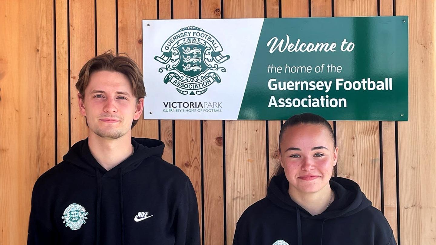 Photo of Seb and Aimee stood outside of the GFC building
